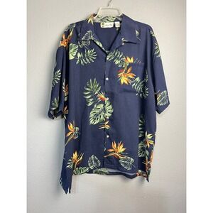 Island Blue XL Navy Tropical‎ Bird of Paradise Floral Hawaiian Shirt Vacation